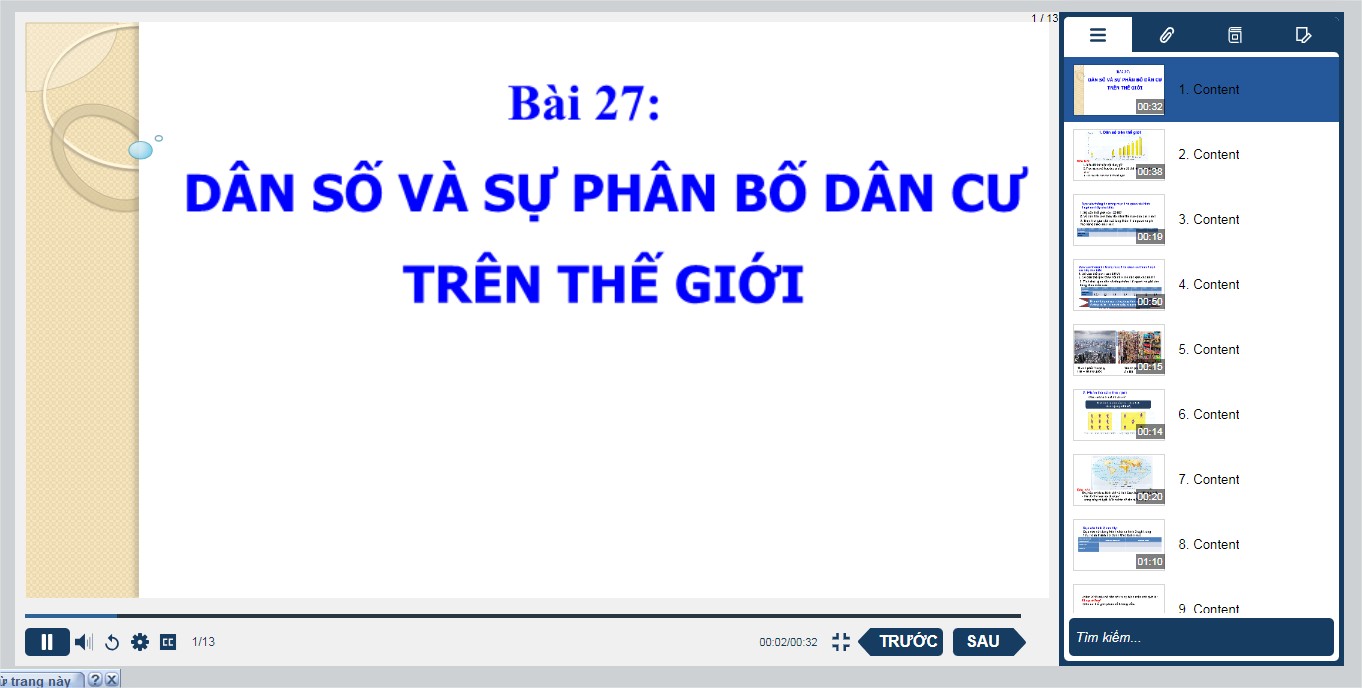 Bài giảng E-learning môn địa lý lớp 6 - Bài 27 Dân số và sự phân bố dân số thế giới